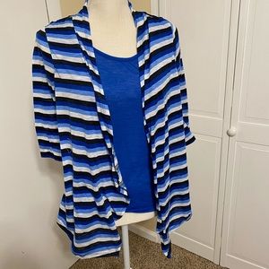 Allison Brittney shirt with black crochet detail